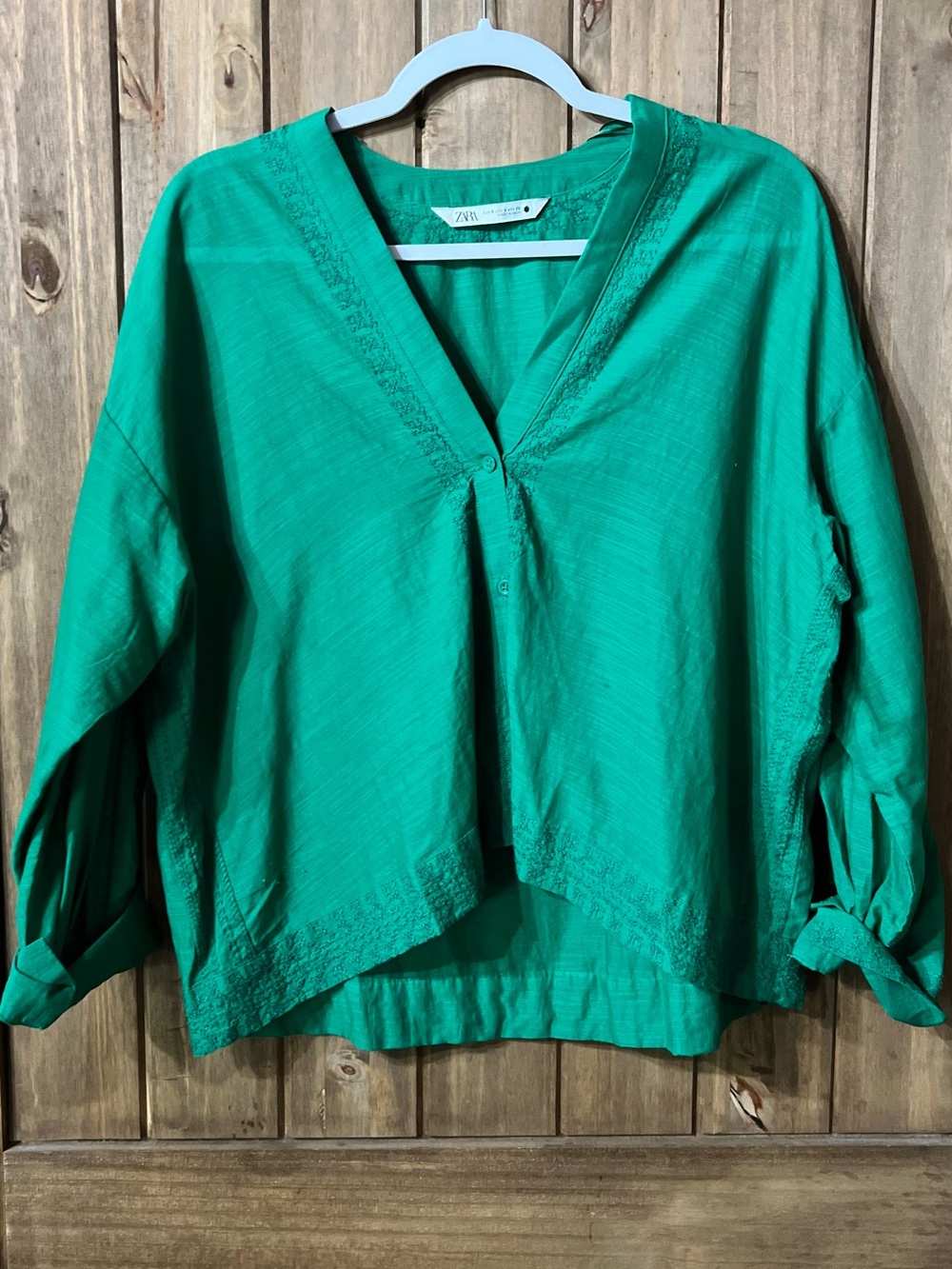 Zara Emerald Green V-Neck Relaxed Tunic Top